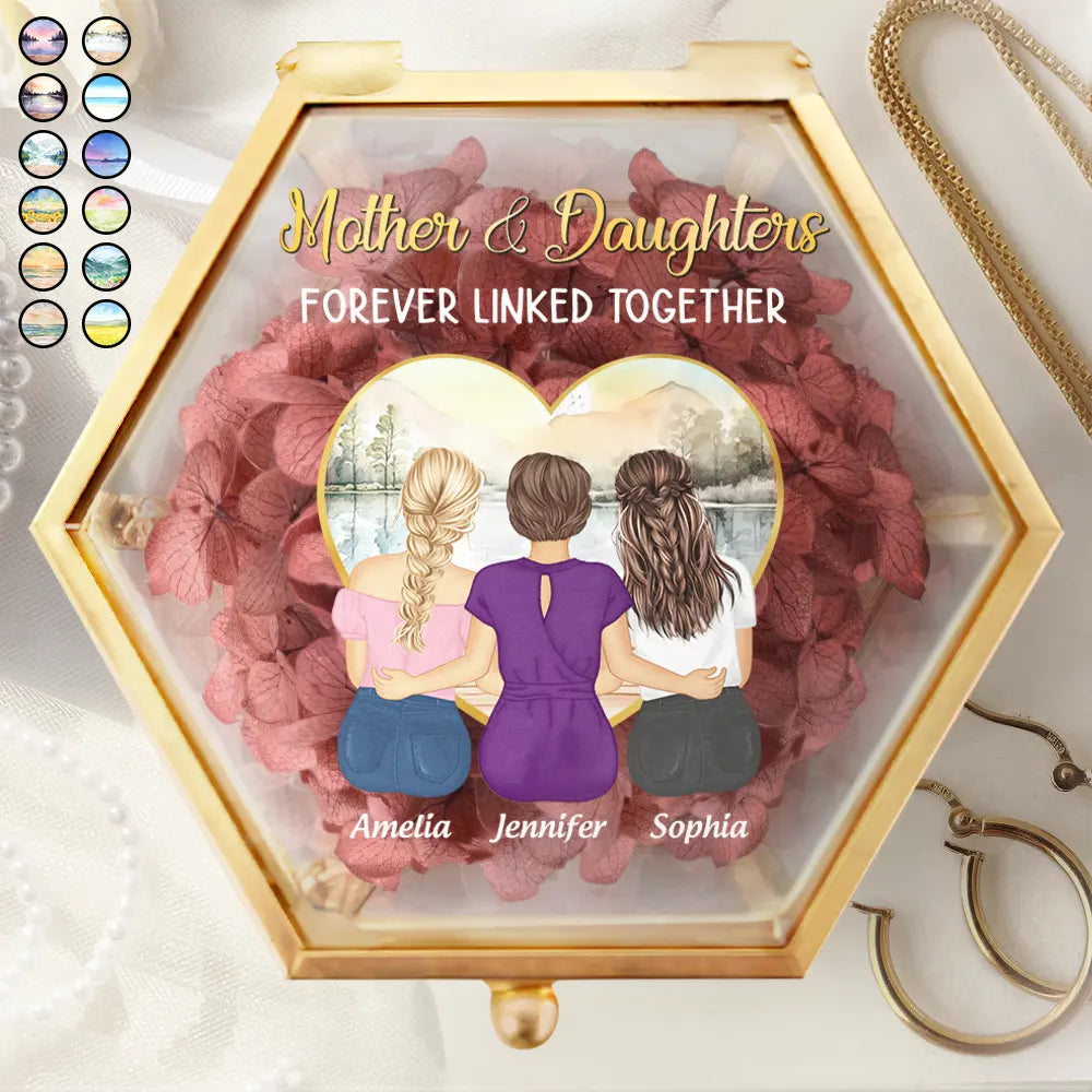 Gift For Mother,Mom - Daughters (Adult),Love,Gift For Daughter - Mother & Daughter Forever Linked Together - Personalized Glass Jewelry Box