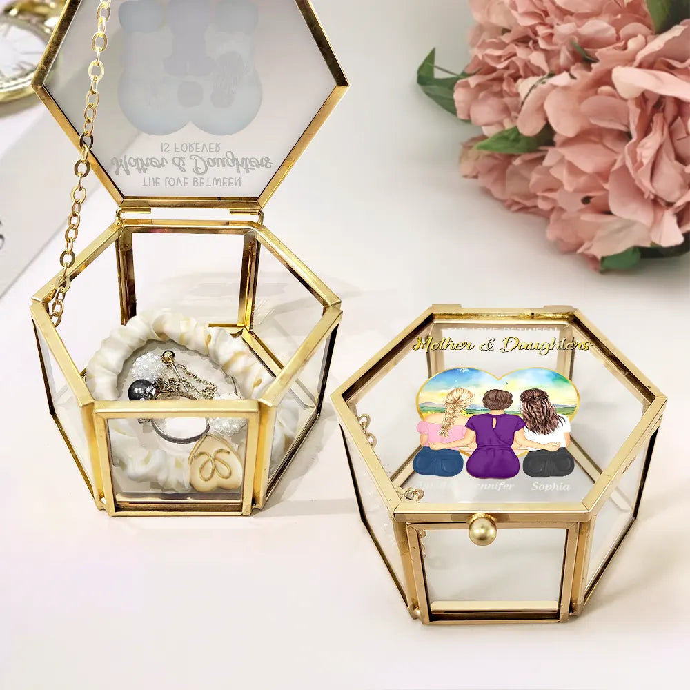 Gift For Mother,Mom - Daughters (Adult),Love,Gift For Daughter - Mother & Daughter Forever Linked Together - Personalized Glass Jewelry Box