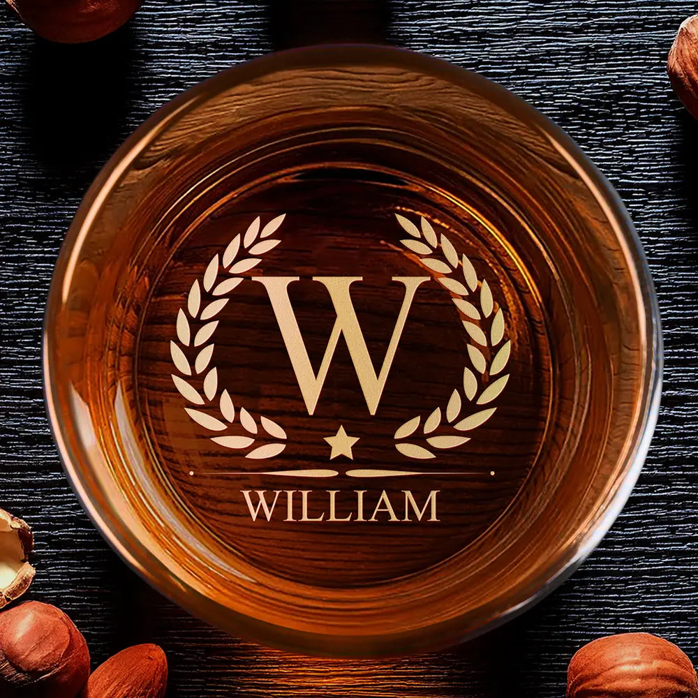 Monogram Initial Name Anniversary Gift For Him - Personalized Engraved Whiskey Glass
