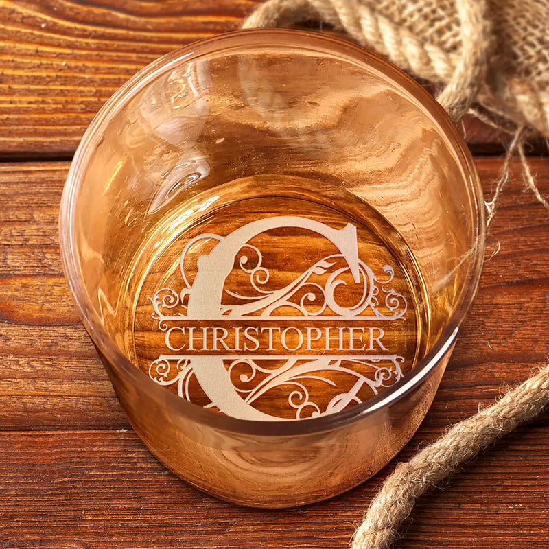 Gift For Couples, Gift For Husband, Gift For Wife - Monogram Initial Name Anniversary Gift For Him - Personalized Engraved Whiskey Glass
