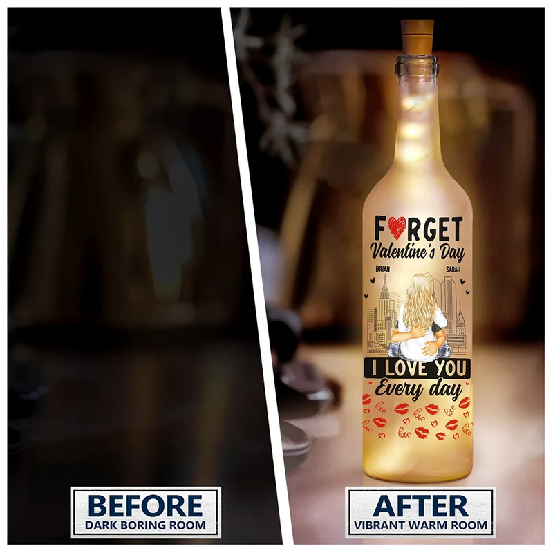 Gift For Couples, Gift For Wife, Gift For Husband, Gift For Boyfriend, Gift For Girlfriend - I Love You Everyday - Personalized Bottle Light
