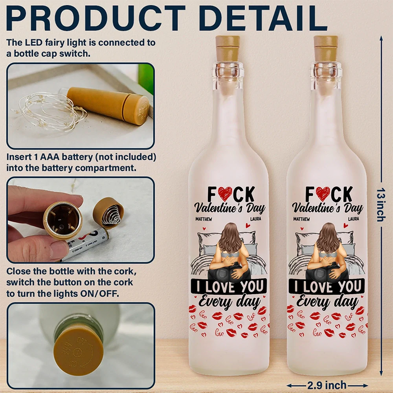 Gift For Couples, Gift For Wife, Gift For Husband, Gift For Boyfriend, Gift For Girlfriend - I Love You Everyday - Personalized Bottle Light
