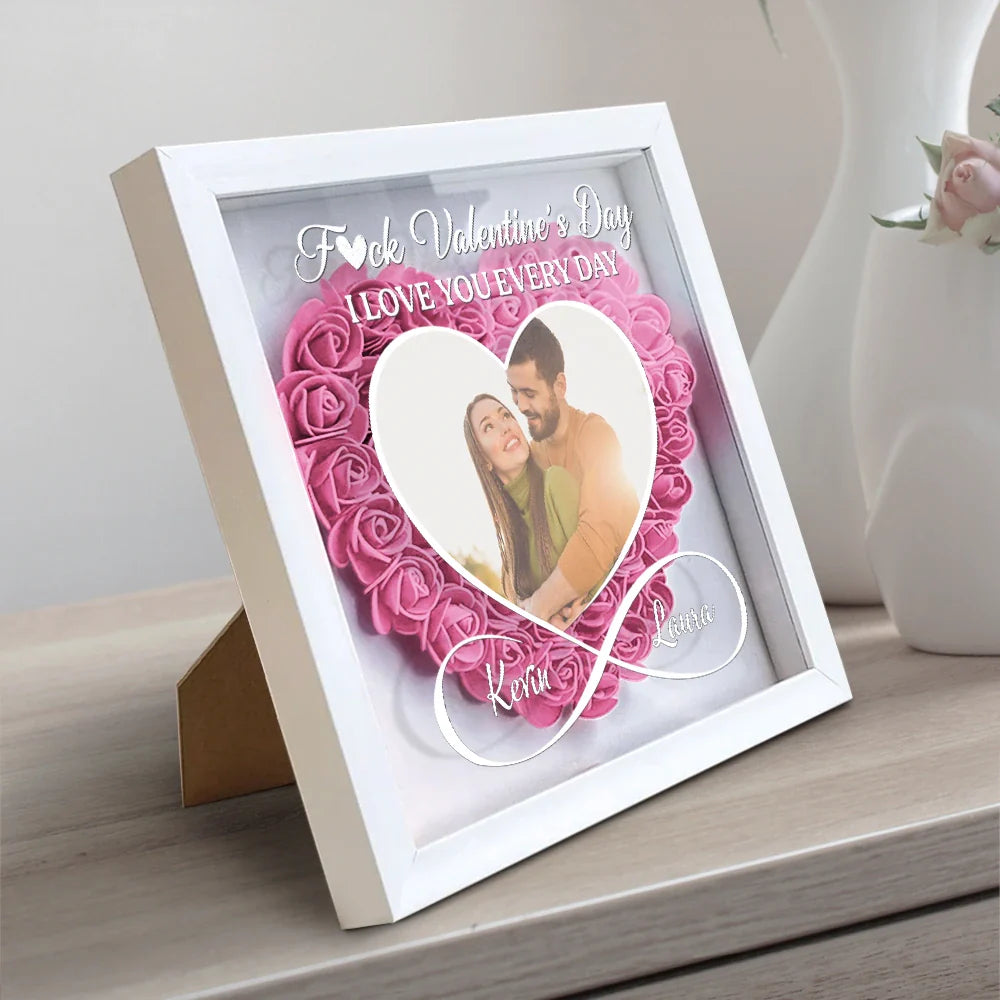 Gift For Couples, Gift For Wife, Gift For Girlfriend - Custom Photo I Love You Everyday - Personalized Flower Shadow Box