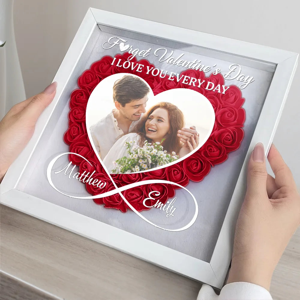 Gift For Couples, Gift For Wife, Gift For Girlfriend - Custom Photo I Love You Everyday - Personalized Flower Shadow Box