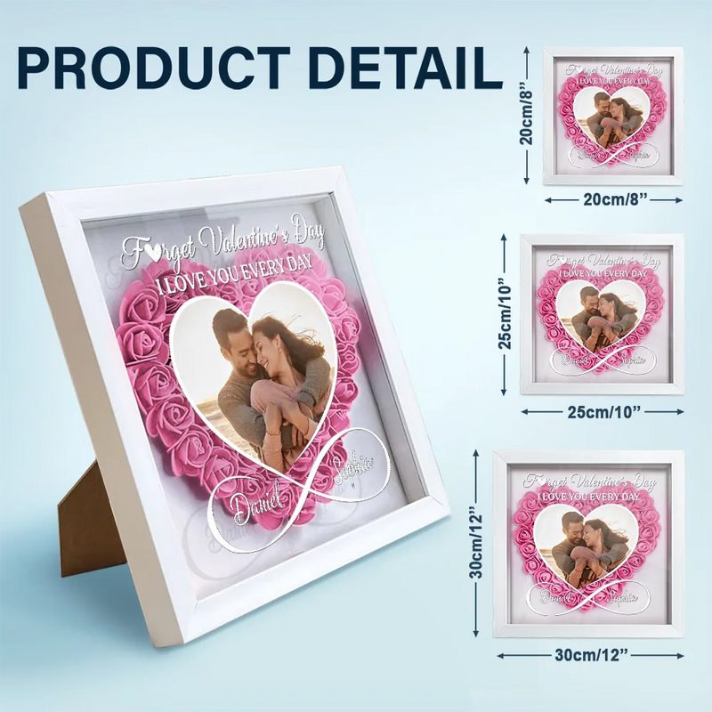 Gift For Couples, Gift For Wife, Gift For Girlfriend - Custom Photo I Love You Everyday - Personalized Flower Shadow Box