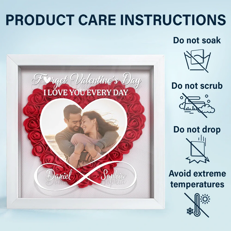 Gift For Couples, Gift For Wife, Gift For Girlfriend - Custom Photo I Love You Everyday - Personalized Flower Shadow Box