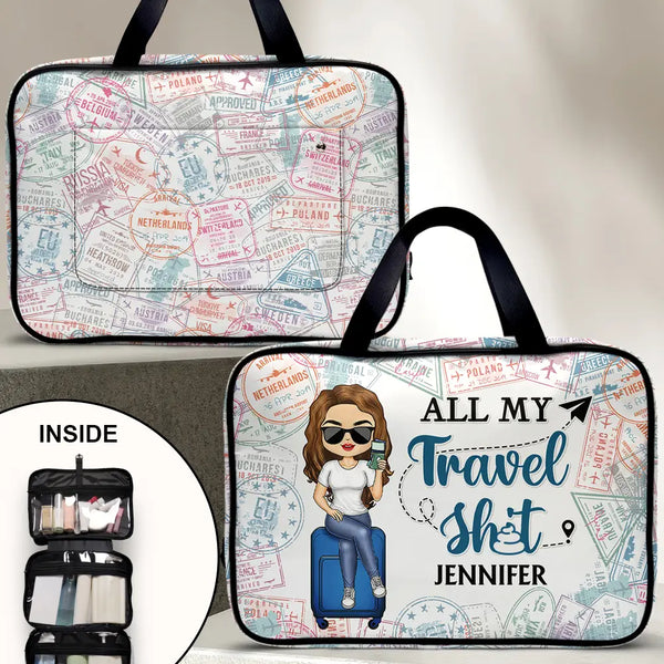 Travel,Gift For Yourself,Gift For Women,Gift For Men,Happy - All My Travel Stuff - Personalized Toiletry Bag