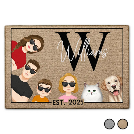 Monogram Flat Art Family - Personalized Doormat