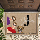 Family,Pet Lovers,Cat Lovers,Dog Lovers,Happy - Monogram Flat Art Family - Personalized Doormat