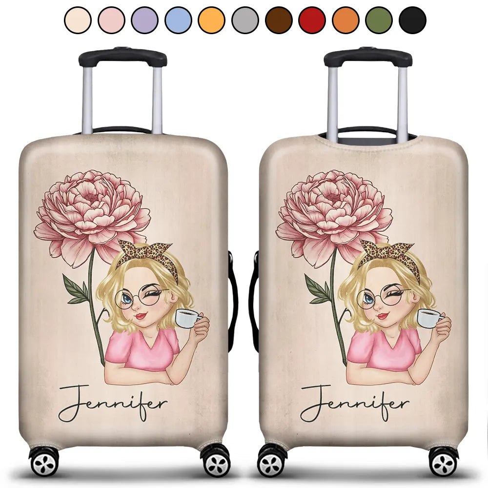 Travel,Gift For Yourself,Gift For Women,Happy - Birth Month Flower Travel Lover - Personalized Luggage Cover