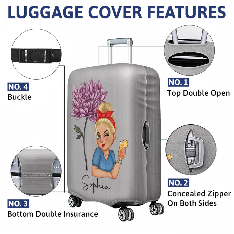 Travel,Gift For Yourself,Gift For Women,Happy - Birth Month Flower Travel Lover - Personalized Luggage Cover