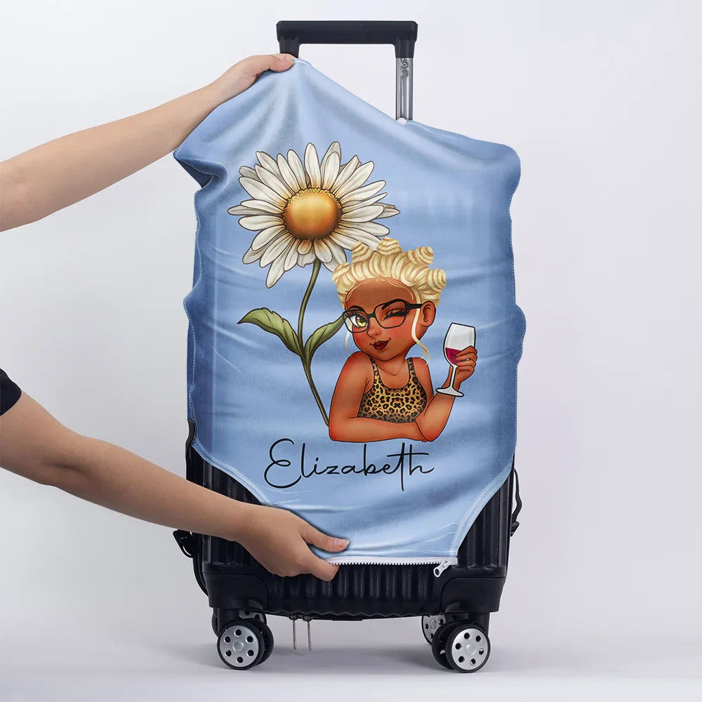 Travel,Gift For Yourself,Gift For Women,Happy - Birth Month Flower Travel Lover - Personalized Luggage Cover