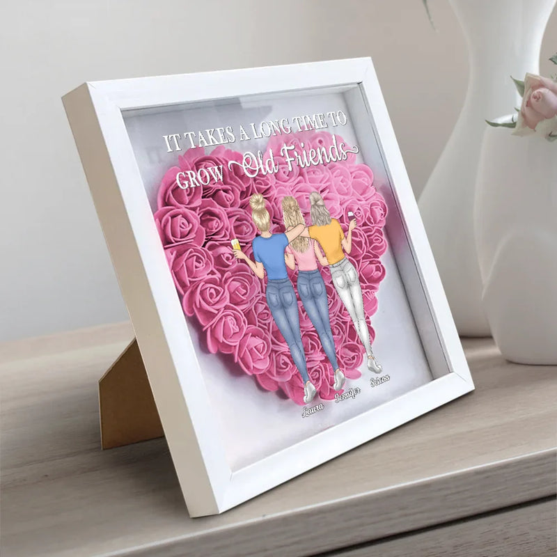 Gift For Bestie - A Friend Is God's Way Of Making Sure We Never Walk Alone - Personalized Flower Shadow Box