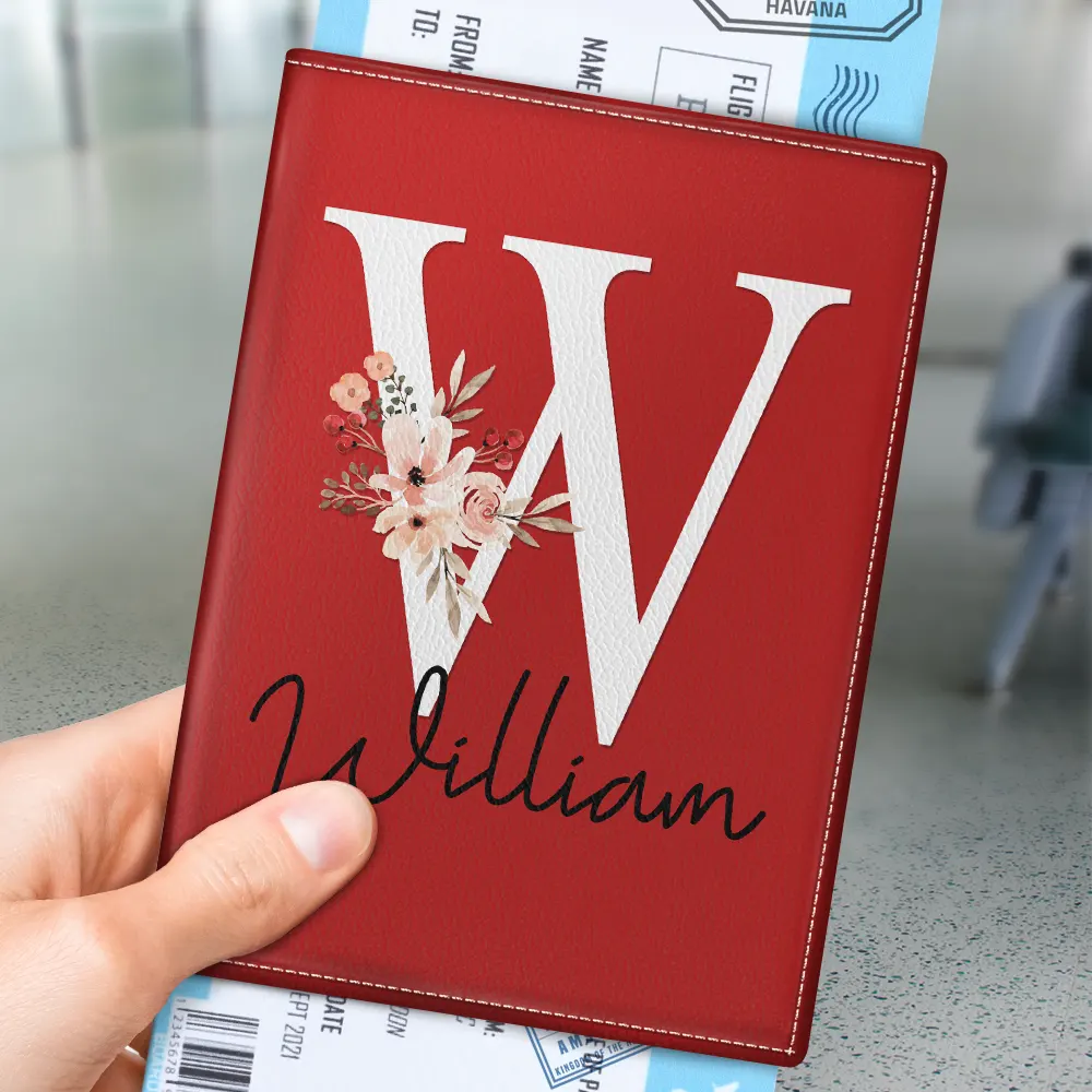 Travel,Gift For Yourself,Gift For Women,Happy - Floral Monogram - Personalized Passport Cover, Passport Holder