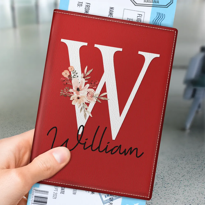 Travel,Gift For Yourself,Gift For Women,Happy - Floral Monogram - Personalized Passport Cover, Passport Holder