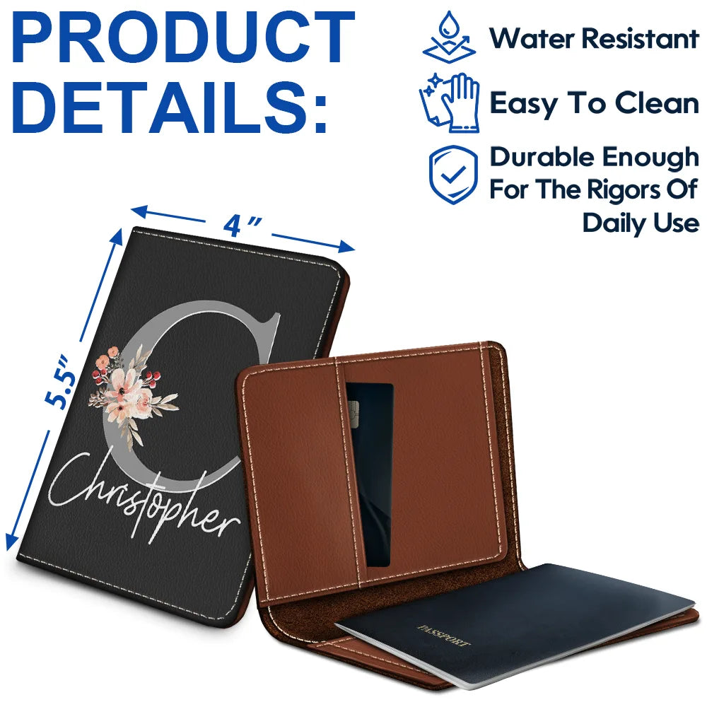 Travel,Gift For Yourself,Gift For Women,Happy - Floral Monogram - Personalized Passport Cover, Passport Holder