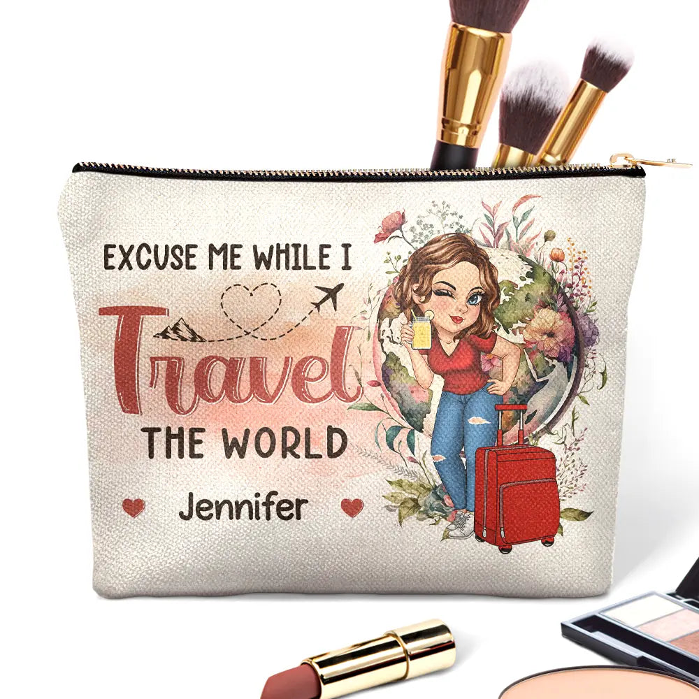Travel, Gift For Yourself, Gift For Women - Travel The World - Personalized Cosmetic Bag