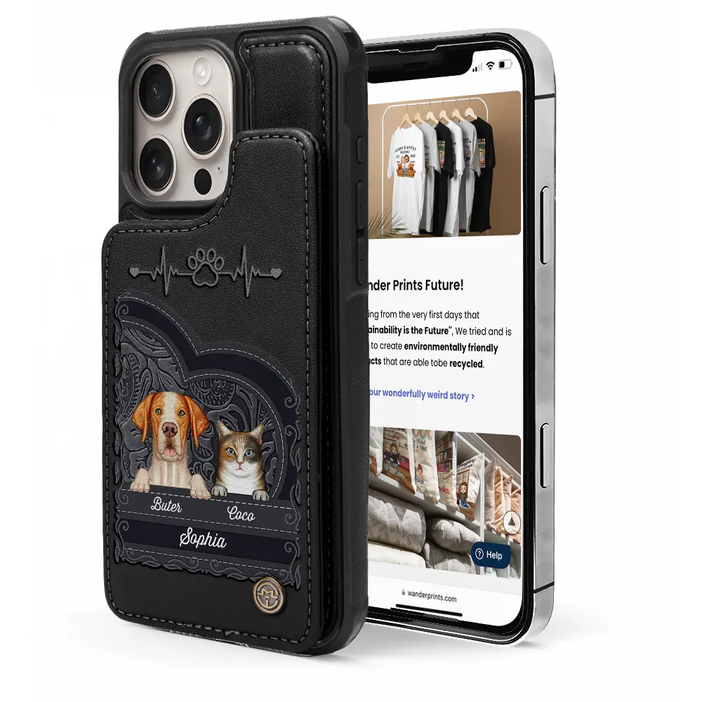 Dog Lovers, Dog Mom - Cute Dogs And Cats Aesthetic Pattern - Personalized Leather Flip Wallet Phone Case