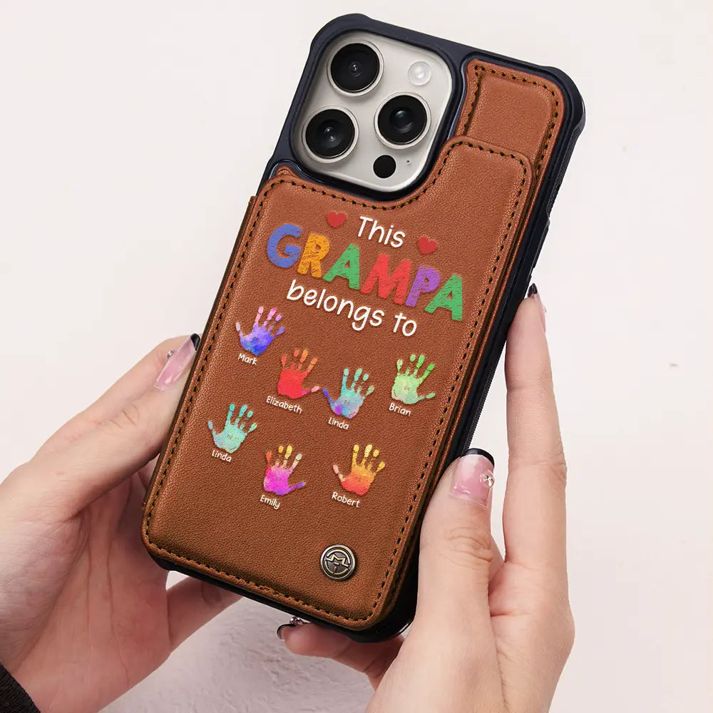 Gift For Grandpa,Gift For Father,Happy - This Grandpa Belongs To - Personalized Leather Flip Wallet Phone Case