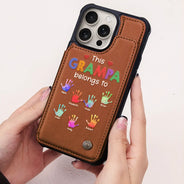 Gift For Grandpa,Gift For Father,Happy - This Grandpa Belongs To - Personalized Leather Flip Wallet Phone Case