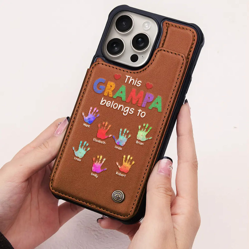 Gift For Grandpa,Gift For Father,Happy - This Grandpa Belongs To - Personalized Leather Flip Wallet Phone Case