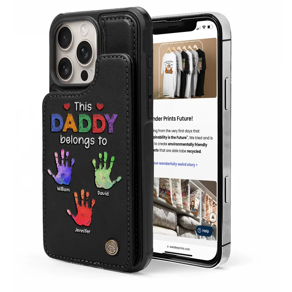 Gift For Grandpa,Gift For Father,Happy - This Grandpa Belongs To - Personalized Leather Flip Wallet Phone Case