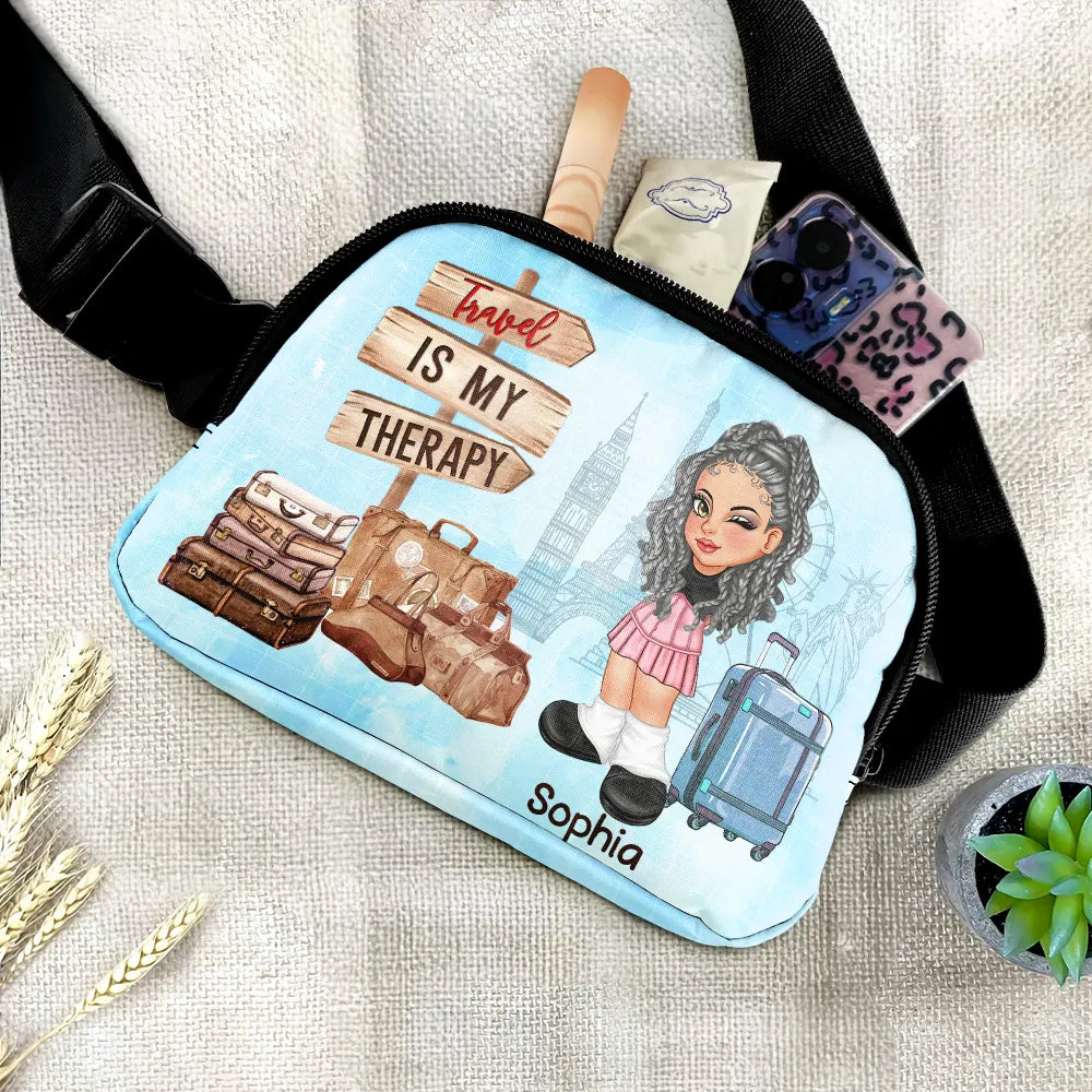 Travel,Gift For Yourself,Gift For Women,Gift For Men,Happy - Collect Moments Not Things Travel Is My Therapy - Personalized Crossbody Belt Bag