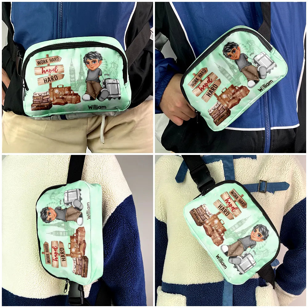 Travel,Gift For Yourself,Gift For Women,Gift For Men,Happy - Collect Moments Not Things Travel Is My Therapy - Personalized Crossbody Belt Bag