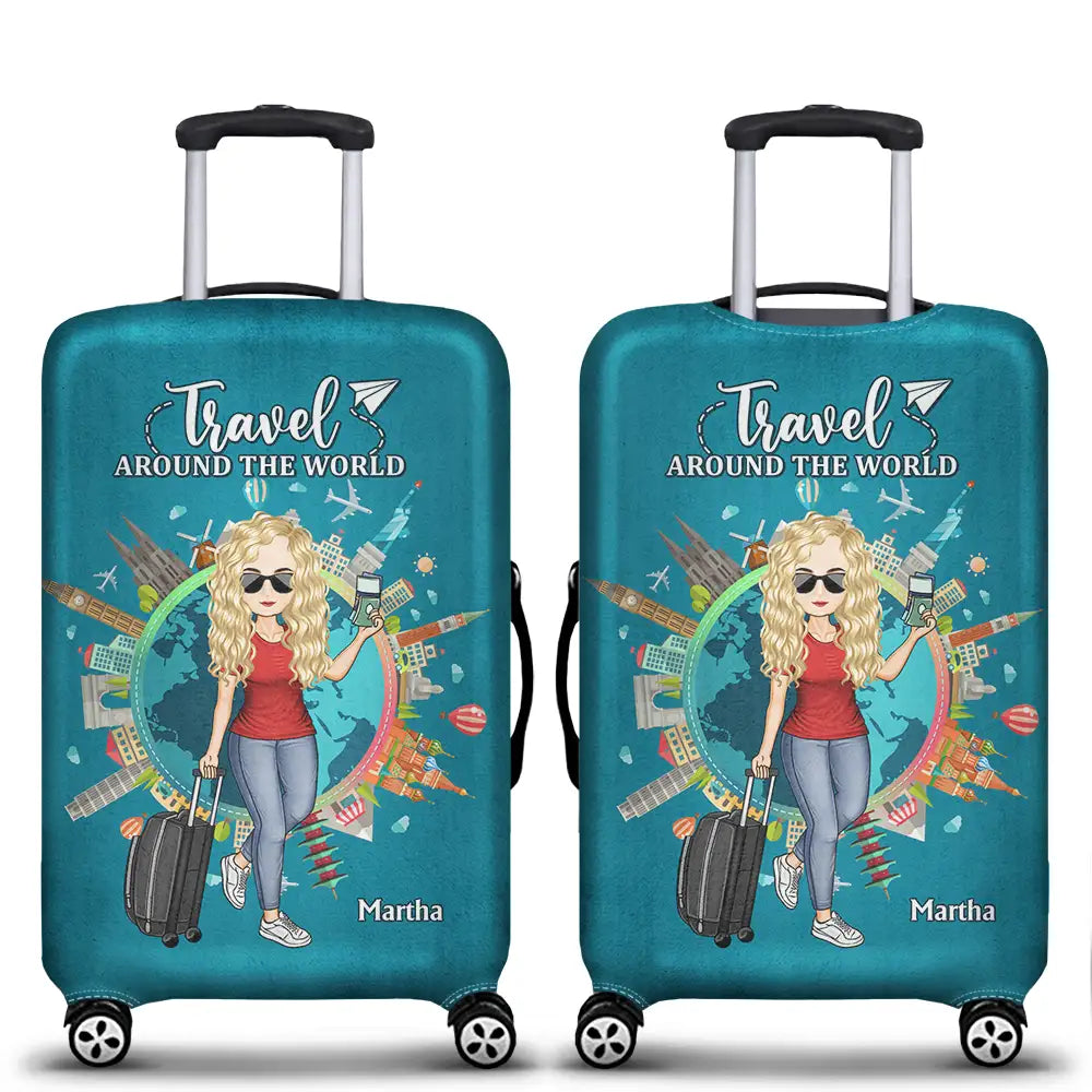 Travel,Gift For Women,Gift For Men,Gift For Yourself,Happy - Travel Around The World - Personalized Luggage Cover