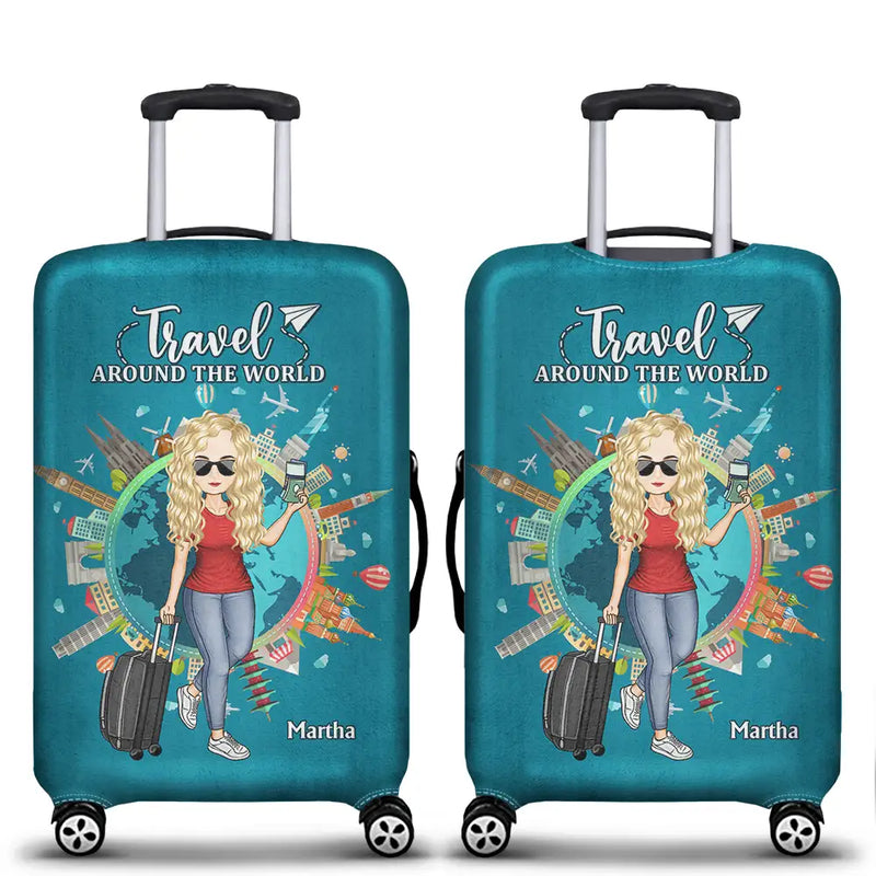 Travel,Gift For Women,Gift For Men,Gift For Yourself,Happy - Travel Around The World - Personalized Luggage Cover