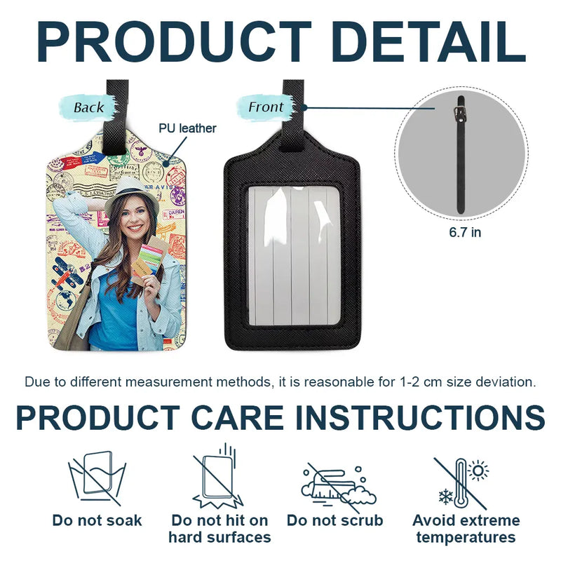 Travel,Custom Photo,Gift For Yourself,Gift For Women,Gift For Men,Happy - Custom Photo Travel Stamp Pattern - Personalized Luggage Tag