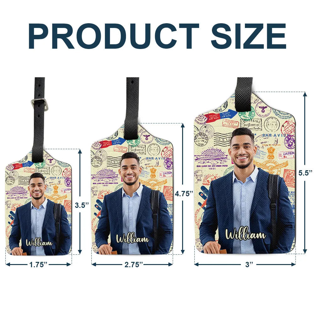 Travel,Custom Photo,Gift For Yourself,Gift For Women,Gift For Men,Happy - Custom Photo Travel Stamp Pattern - Personalized Luggage Tag
