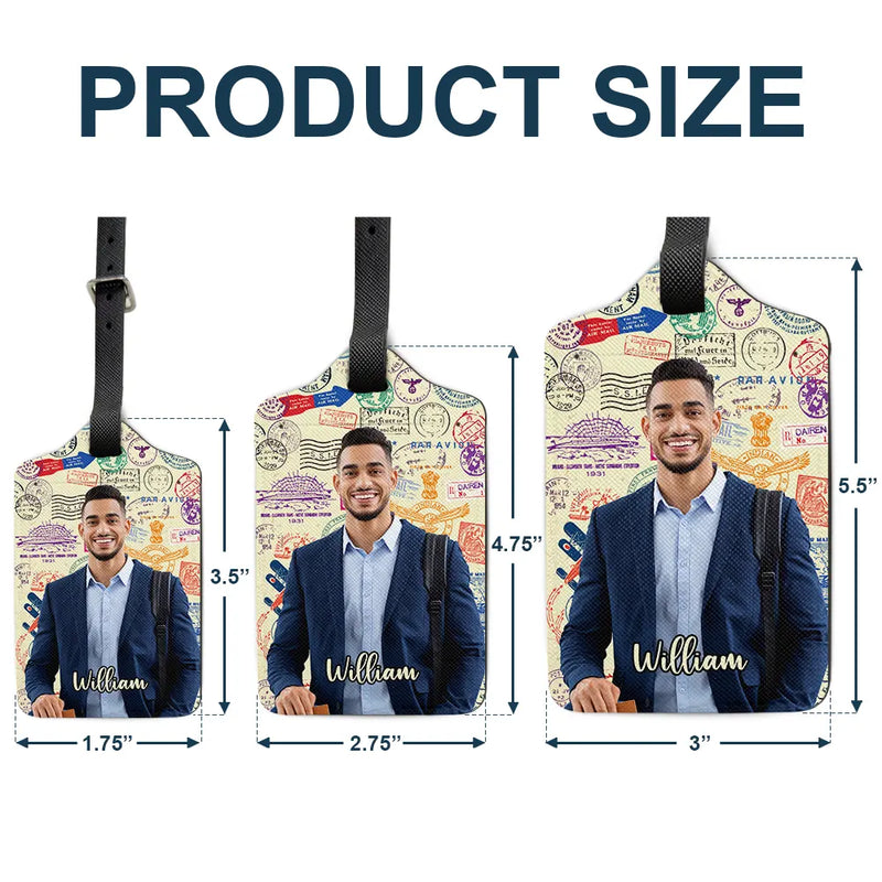 Travel,Custom Photo,Gift For Yourself,Gift For Women,Gift For Men,Happy - Custom Photo Travel Stamp Pattern - Personalized Luggage Tag