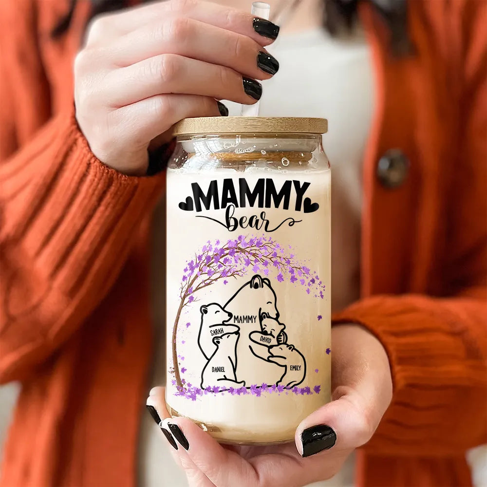 Gift For Mother, Gift For Grandma, Gift For Women, Love - Mama Bear Nutrition Facts - Personalized Clear Glass Can