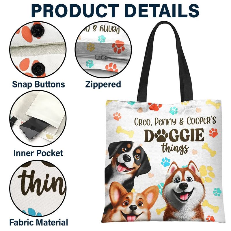 Dog Lovers,Dog Mom,Travel,Happy - Doggie Things 3D Effect Dogs - Personalized Zippered Canvas Bag