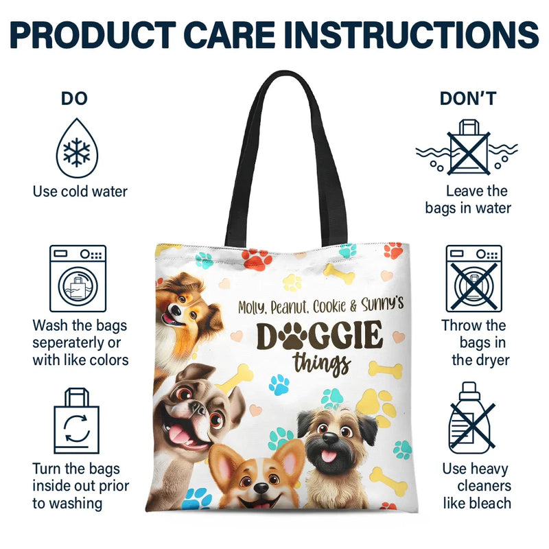 Dog Lovers,Dog Mom,Travel,Happy - Doggie Things 3D Effect Dogs - Personalized Zippered Canvas Bag