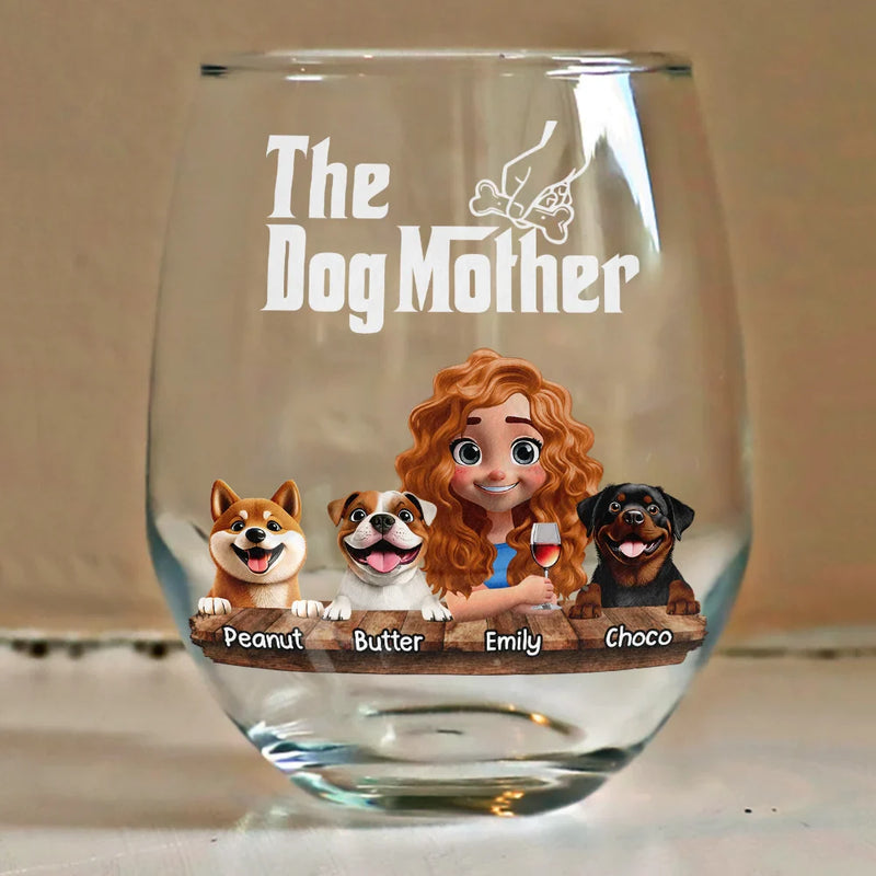 Dog Lovers, Dog Mom, Gift For Women, Gift For Yourself, Happy - The Dog Mother 3D Effect - Personalized Stemless Wine Glass