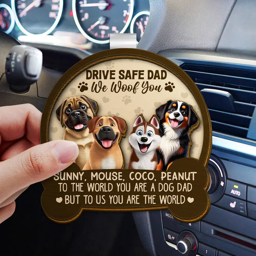 Dog Lovers,Dog Mom,Dog Dad - Drive Safe Mom Dad 3D Effect Dog - Personalized Custom Shaped Car Visor Clip