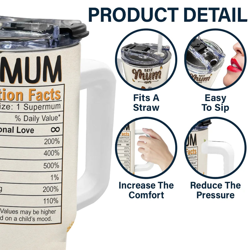 Gift For Mother,Gift For Women,Happy - Best Mom Ever Nutrition Facts - Personalized 40oz Tumbler With Straw