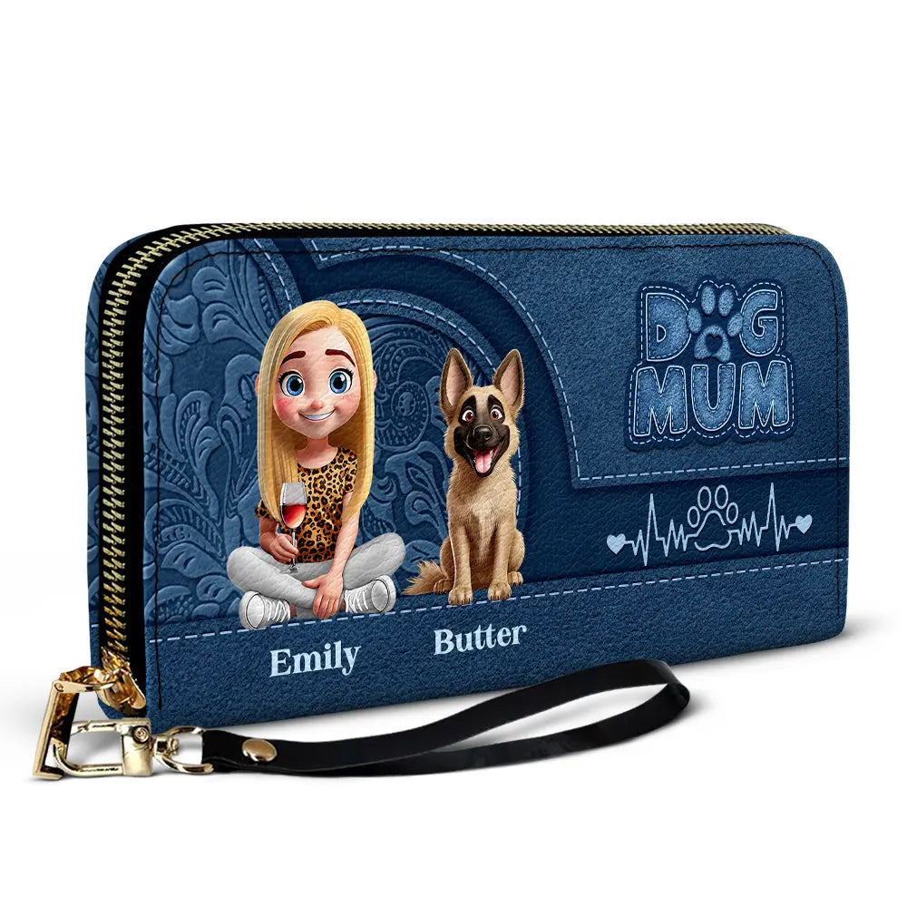Dog Lovers,Dog Mom,Gift For Women,Gift For Yourself - Dog Mom 3D Effect - Personalized Leather Long Wallet
