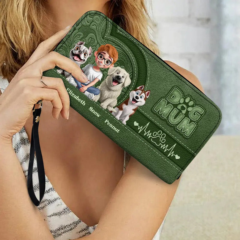 Dog Lovers,Dog Mom,Gift For Women,Gift For Yourself - Dog Mom 3D Effect - Personalized Leather Long Wallet
