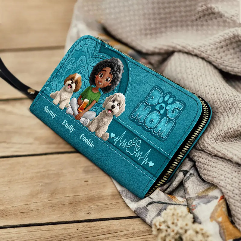 Dog Lovers,Dog Mom,Gift For Women,Gift For Yourself - Dog Mom 3D Effect - Personalized Leather Long Wallet
