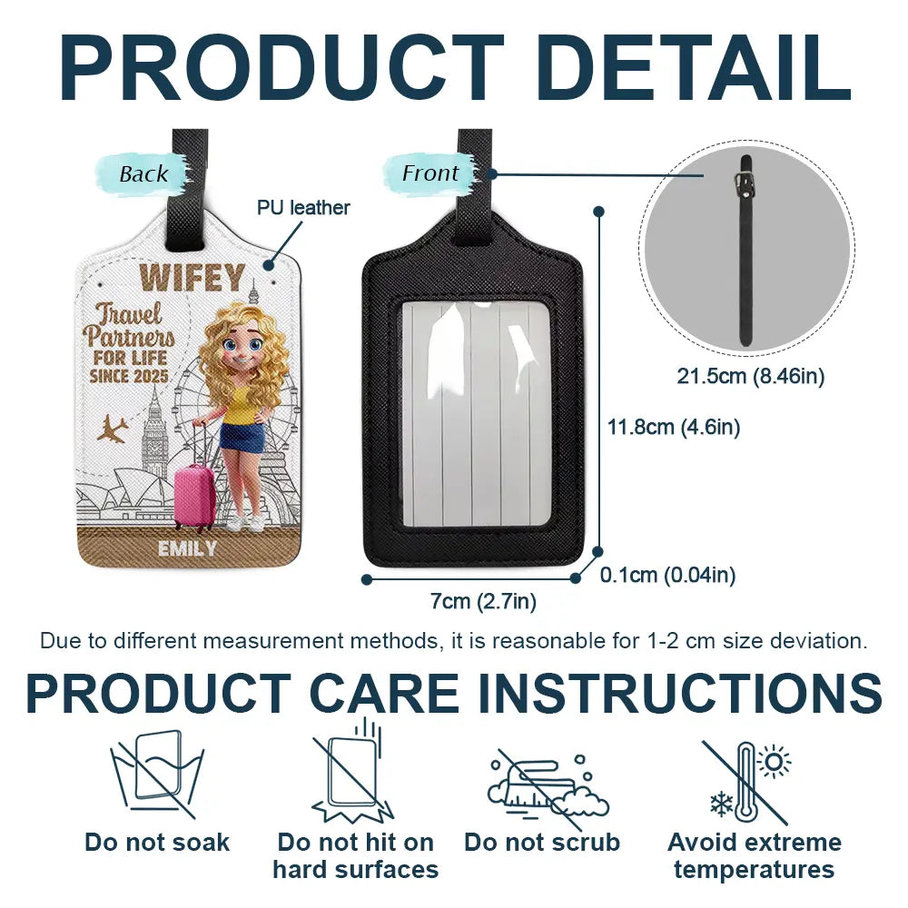 Travel,Gift For Couples,Gift For Husband,Gift For Wife,Gift For Boyfriend,Gift For Girlfriend,Happy - 3D Effect Traveling Couple Hubby & Wifey Travel Partners For Life - Personalized Combo 2 Luggage Tags