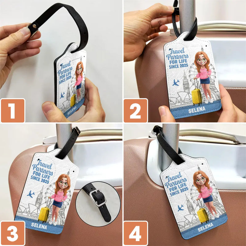 Travel,Gift For Couples,Gift For Husband,Gift For Wife,Gift For Boyfriend,Gift For Girlfriend,Happy - 3D Effect Traveling Couple Hubby & Wifey Travel Partners For Life - Personalized Combo 2 Luggage Tags