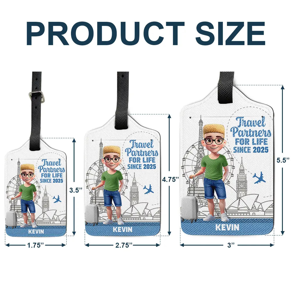 Travel,Gift For Couples,Gift For Husband,Gift For Wife,Gift For Boyfriend,Gift For Girlfriend,Happy - 3D Effect Traveling Couple Hubby & Wifey Travel Partners For Life - Personalized Combo 2 Luggage Tags