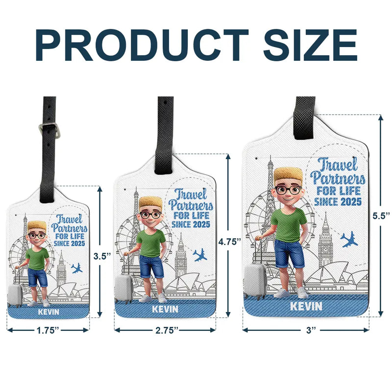 Travel,Gift For Couples,Gift For Husband,Gift For Wife,Gift For Boyfriend,Gift For Girlfriend,Happy - 3D Effect Traveling Couple Hubby & Wifey Travel Partners For Life - Personalized Combo 2 Luggage Tags