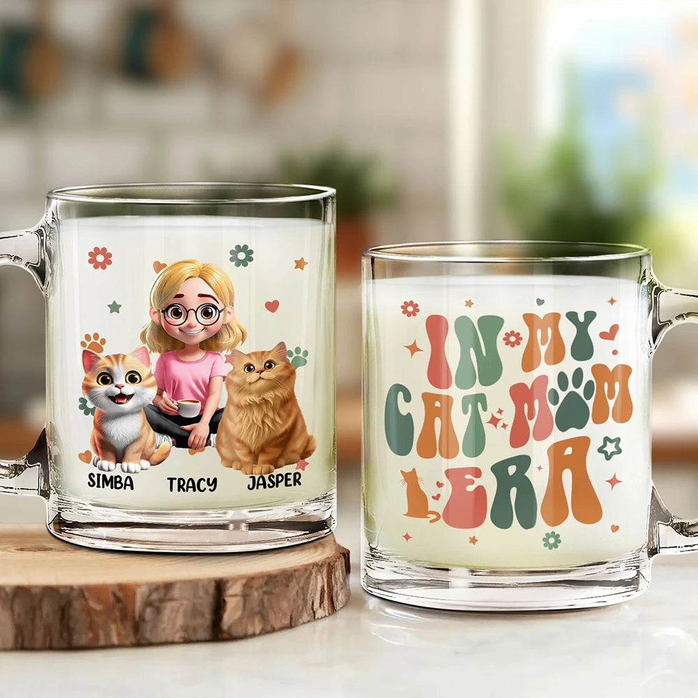 Cat Lovers, Cat Mom, Gift For Yourself, Gift For Women, Happy - In My Cat Mom Era 3D Effect - Personalized Glass Mug