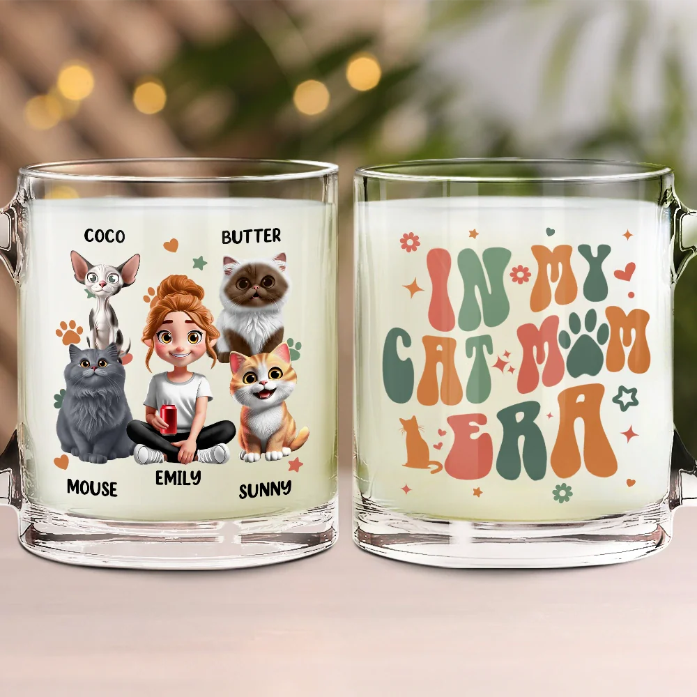 Cat Lovers, Cat Mom, Gift For Yourself, Gift For Women, Happy - In My Cat Mom Era 3D Effect - Personalized Glass Mug