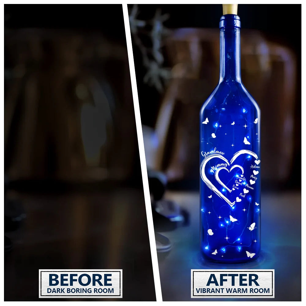 Gift For Grandma, Gift For Mother, Gift For Women, Happy - Mom's Grandma's Sweethearts - Personalized Blue Bottle Light