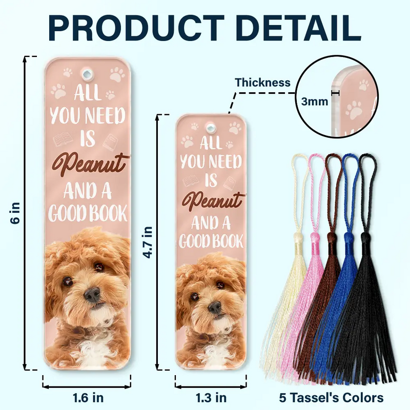 Reading,Pet Lovers,Dog Lovers,Cat Lovers - Custom Photo All You Need Is A Dog Cat Pet And A Good Book - Personalized Acrylic Bookmark